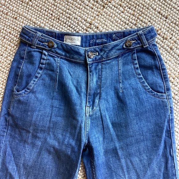 Pilcro Wide-Leg Flare Jeans in Medium Blue Denim - Picture 2 of 6